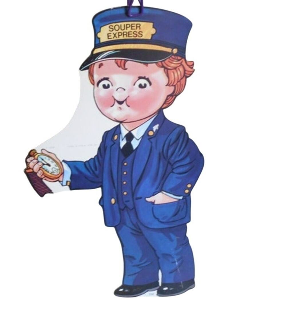 Vintage Campbell's Soup Die-Cut Lithograph Train Conductor Souper Express